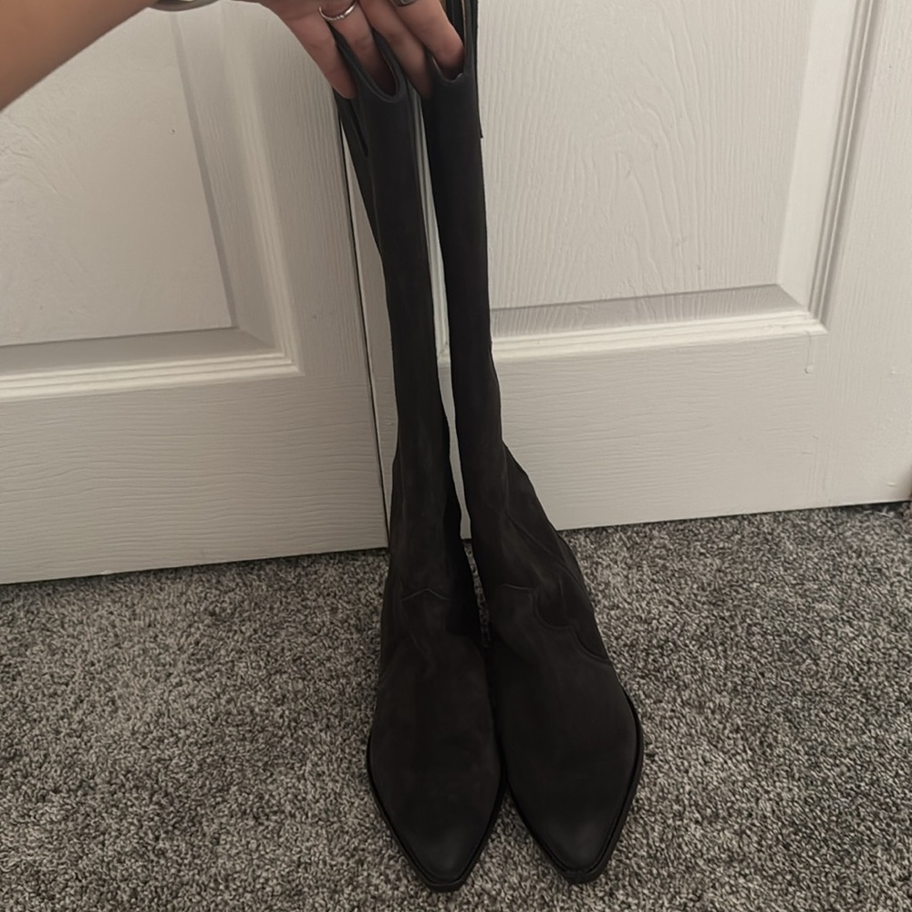 NWT Isabel Marant Denvee Suede knee cowboy boots faded black/ charcoal, EU 39 - Picture 8 of 11